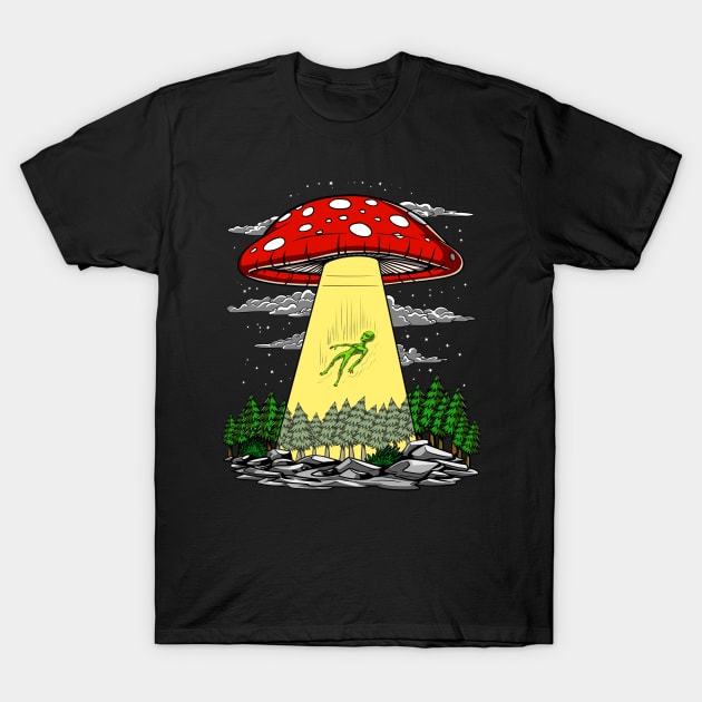 Magic Mushrooms Alien Abduction T-Shirt by underheaven